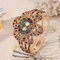 Vintage Geometric Large Flower Disc Bracelet Watch Personality Rhinestone Quartz WristWatch - Colourful