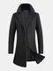 Mens Solid Color Lapel Single Breasted Thick Mid Length Woolen Overcoats - Black