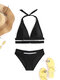 Bikini con apertura sul retro annodato all'americana con taglio a zip solido - Nero