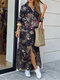 Blumendruck Revers Knopf mit geteiltem Saum Plus Größe Kleid - Marine