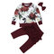 3Pcs Baby Girl's Flower Long Sleeves Tops Ruffle Pants Casual Set For 0-24M - Wine Red