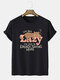 T-shirt à manches courtes et col ras du cou pour homme, vêtement d'hiver avec Slogan de chat de dessin animé imprimé - Noir