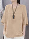 Женская блузка с простыми швами и круглым вырезом Шея Хлопковая блузка с заниженными плечами - Абрикос