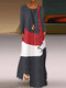 Estampado Patchwork Manga larga Plus Talla Maxi Vestido con bolsillos - Gris