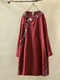 Embroidered Linen Long Sleeve Vintage Shirt - Wine Red