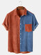 Mens Designer Corduroy Patchwork Pocket Breathable Casual Shirts - Orange