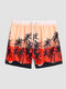 Men Hawaii Style Coconut Tree Print Mesh Lined Multi Pockets Water Resistant Board Shorts - Orange