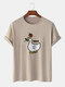 Mens Rose Duck Print Crew Neck Short Sleeve Cotton T-Shirts - Khaki