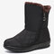 Women Winter Waterproof Warm Plush Lining Mid Calf Flat Boots - Black