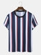 Mens Vertical Stripe Crew Neck Daily Short Sleeve T-Shirts - Blue