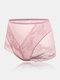 Plus Size Women Lace Jacquard Sheer Breathable Thin High Waist Panties - Pink