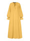 Solid Color O-neck Lantern Sleeve Plus Size Knotted Dress for Women - Yellow