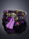 Vintage Multi-shape Beaded Tassel Agate Glass Alloy Elastic Multi-layer Bracelet - Purple