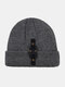 Men Plain Color Keep Warm Windproof Functional Buckle Hip-hop Knitted Hat - Gray