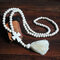 10mm Wooden Beads Long Necklace Bohemian Geometric Cross Beaded Tassel Pendant Necklace - White