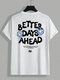 T-Shirts für Herren mit Rundhalsausschnitt und Smiley-Buchstaben-Print, kurzärmlig - Weiß
