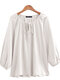 Solid Color Knotted Puff Sleeve Plus Size Blouse for Women - White