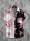 Mens Floral Print Patchwork Lapel Collar Casual Short Sleeves Shirts - White