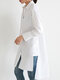 Solid Color Asymmetrical Hem Button Long Sleeve Casual Shirt for Women - White