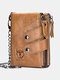 Men Vintage Genuine Leather Cowhide RFID Anti-theft Zipper Chain Card Holder Wallet - Brown