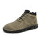 Men Hand Stitching Outdoor Work Style Microfiber Leather Boots - Khaki