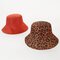 Women Double Sided Leopard Solid Color Bucket Hat Casual Wild Beach Sunscreen UV Protection Cap  - Orange Red