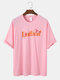 Mens Flamingo Letter Print Round Neck Loose Cotton Short Sleeve T-Shirts - Pink