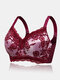 Women Flower Lace Trim Contrast Color Graceful Full Coverage Soft Comfort Bras - Wine Red