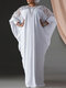 Plus Size Women Lace Patchwork Crew Neck Long Sleeve Maxi Dress - White