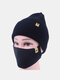 Women Wool 2PCS Winter Outdoor Warm Neck Face Protection Knitted Hat Beanie Mask - Black
