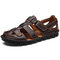 Menico Men Genuine Leather Hand Stitching Non Slip Large Size Casual Sandals - Brown