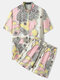 Women Leopard Colorblock Baroque Multi Element Comfy Short Sleeve Soft Pajamas Sets - Pink