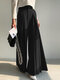 Women Solid Pleated Casual Wide Leg Pants With Pocket - Black