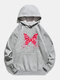 Butterfly Printed Long Sleeve Drawstring Hoodie For Women - Grey