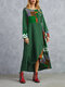 Print Patchwork Asymmetrical Plus Size Vintage Dress with Pockets - Green