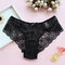 Plus Size Sexy Lace See Through Cotton Crotch Low Rise Panties - Black