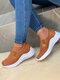 Large Size Women Casual Round Toe Elastic Slip On Platform Walking Shoes - Brown