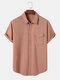 Mens Solid Concealed Placket Flap Pocket Cotton Short Sleeve Shirts - Rust