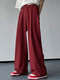 Mens Vertical Striped Pleated Casual Pants - Red