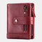Men 9 Card Slots Zipper Purse Casual Solid Wallet - Red