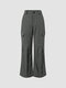 Solid Pocket Zip Button Loose Cargo Pants For Women - Gray