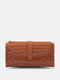 Women Faux Leather Vintage Multi-Slots Solid Color Long Wallet Purse - Dark Brown