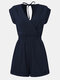 Solid Color Sleeveless V-neck Pocket Short Casual Romper for Women - Navy