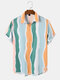 Mens Colorful Stripe Lapel Holiday Short Sleeve Shirts - Multi Color