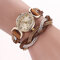 Fashion Quartz Wristwatch Colorful Leather Rhinestone Strap Causal Bracelet Watch for Women - Brown