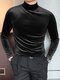 Camiseta masculina de gola alta de veludo manga longa - Preto