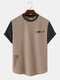Mens Japanese Letter Print Patchwork Knit Short Sleeve T-Shirts - Apricot