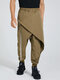Mens Punk Solid Drop Crotch Casual Cuffed Pants With Adjustable Strap - Khaki