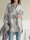 Geometry Print Long Sleeves Casual Loose Blouse With Pockets - White