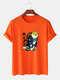 Camisetas de algodón de manga corta con estampado de animales guerreros para hombre Cuello - naranja